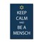 Crafted Creations Navy Blue and White "KEEP CALM AND BE A MENSCH" Hanukkah Rectangular Cotton Wall Art Decor 16" x 12"